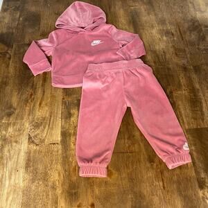 Nike pink velvet velour hooded sweatshirt jogger pant set SIZE 12M